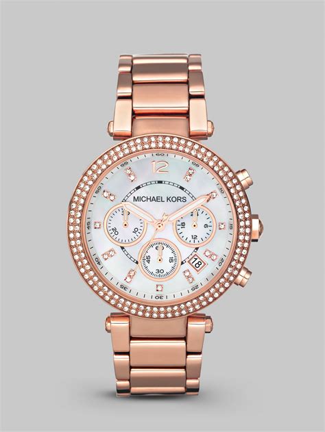 michael kors parker mother of pearl watch|michael kors parker rose gold tone.